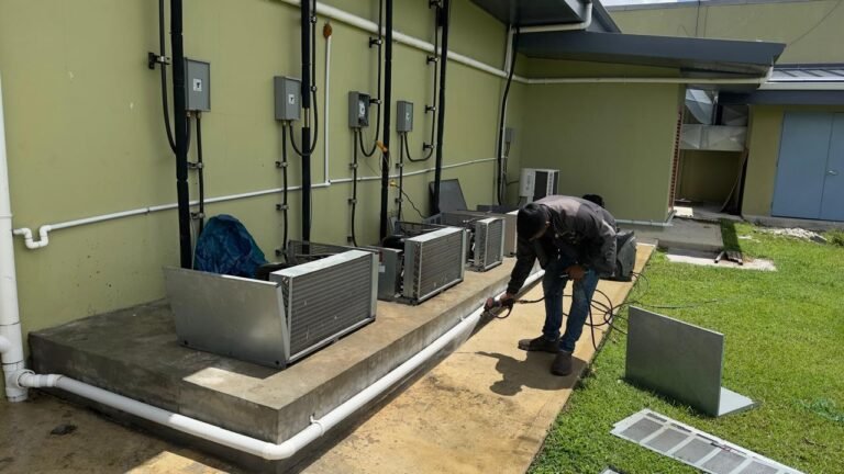 Panels off along the row of condensing units