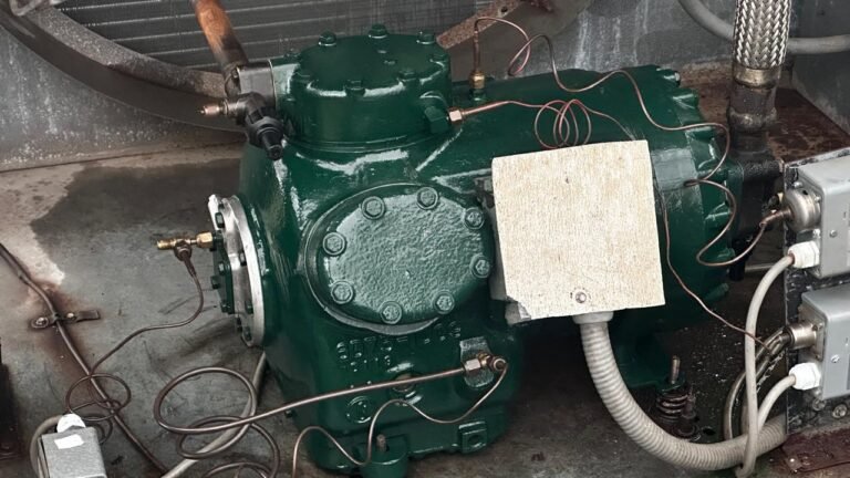 Semi-hermetic compressor installed with new pipework and wiring