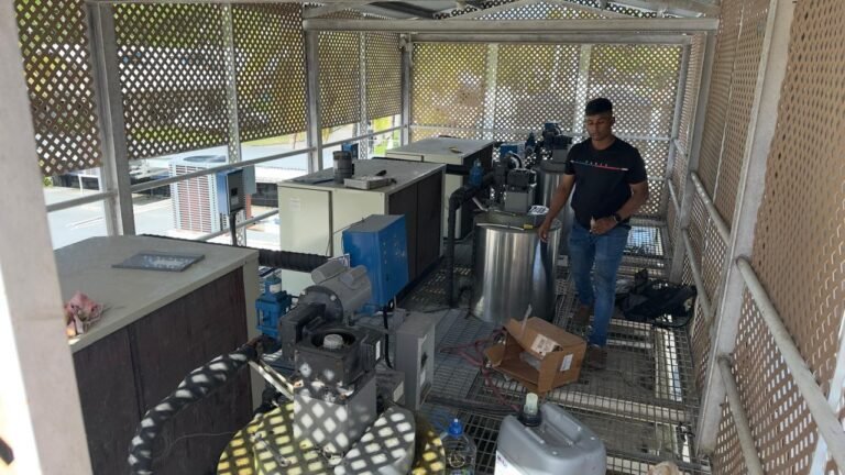 The ice machines on their raised platform