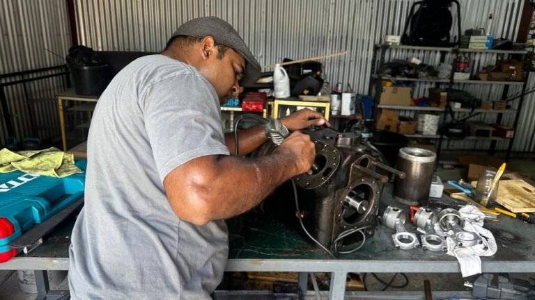 Rebuilding a compressor at the workshop bench