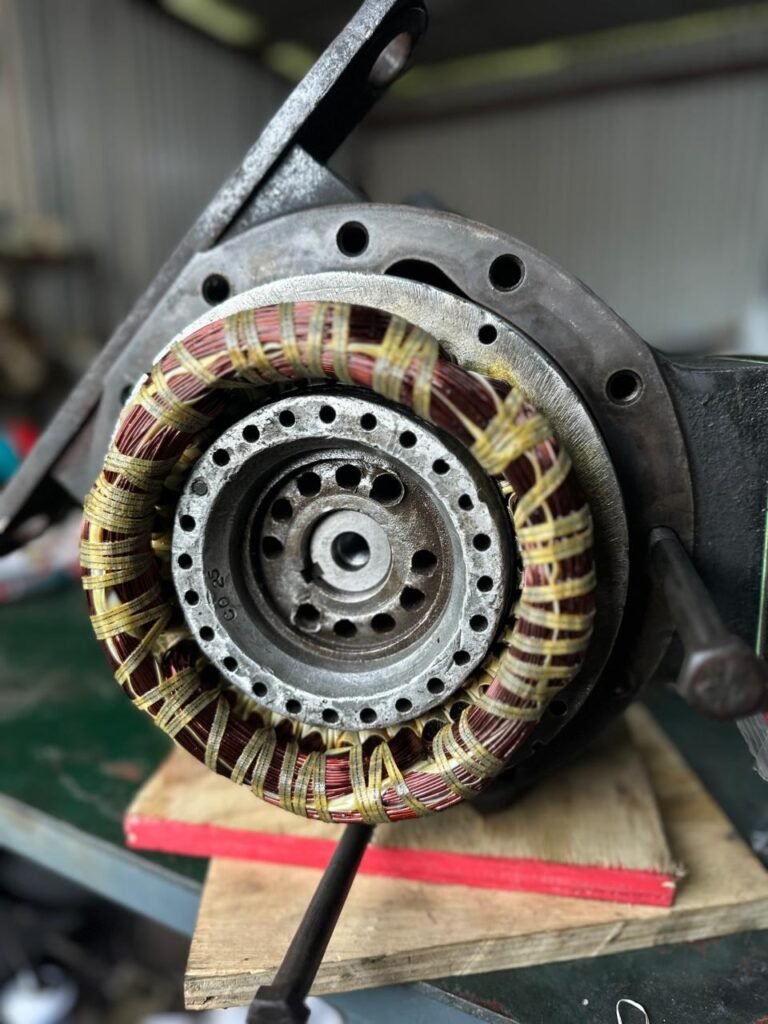 The motor stator exposed for inspection