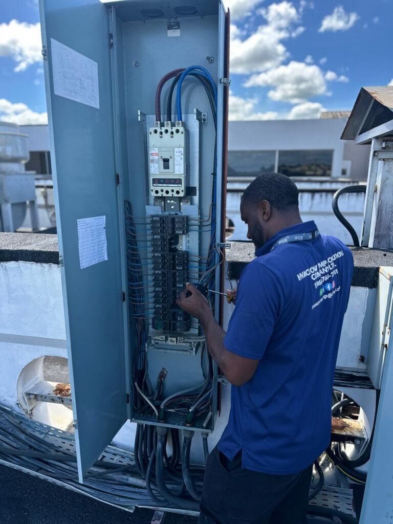 Working in the electrical panel that feeds the plant